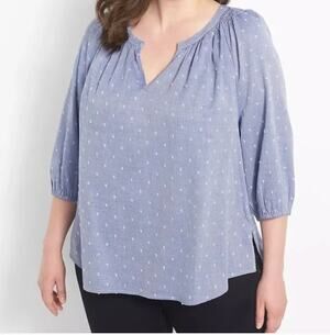 Lane Bryant Chambray Cotton Top Blouse Shirt Blue Popover Swing Size 22 24